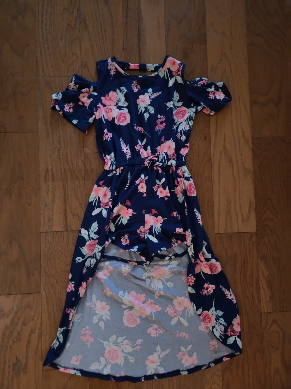 Girls Navy Floral Cold-Shoulder Hi-Low Romper Dress. So Soft. Excellent Cond.